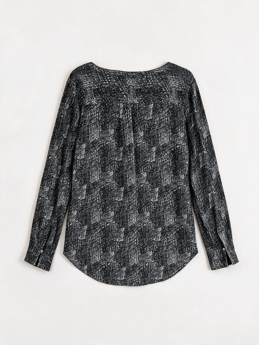 Street One - Blouse - zwart-wit patroon, V-hals, lange mouw - L