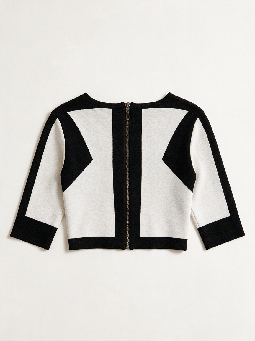JOSH V - Top - zwart-wit, grafisch patroon, cropped lengte - S