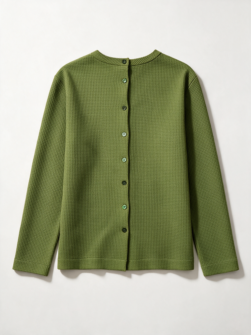 VANILIA - Trui - groen, wafelstructuur, ronde hals - L