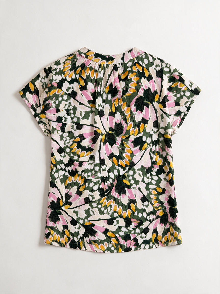 Street One - Blouse - meerkleurig, abstracte bloemenprint, V-hals met split - XS