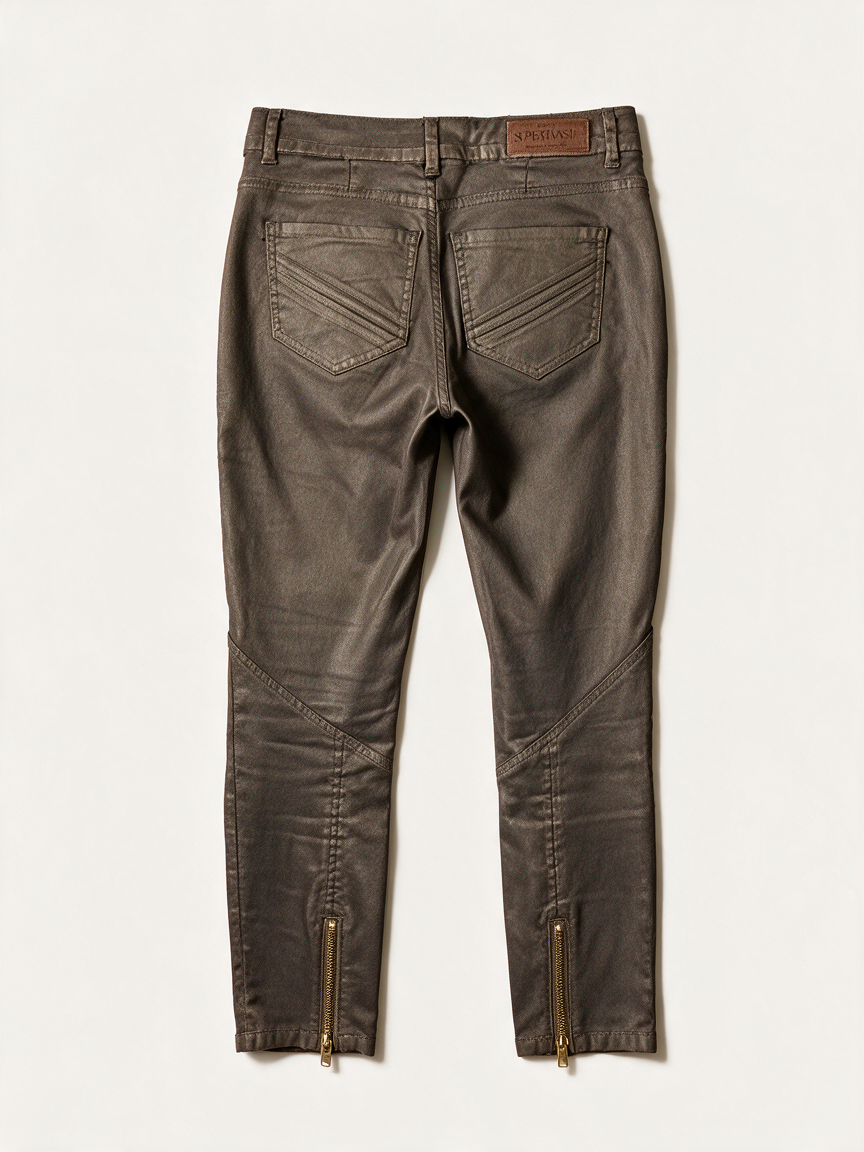 SuperTrash - Broek - metallic bruin/grijs, biker-stiksels, skinny fit - 36