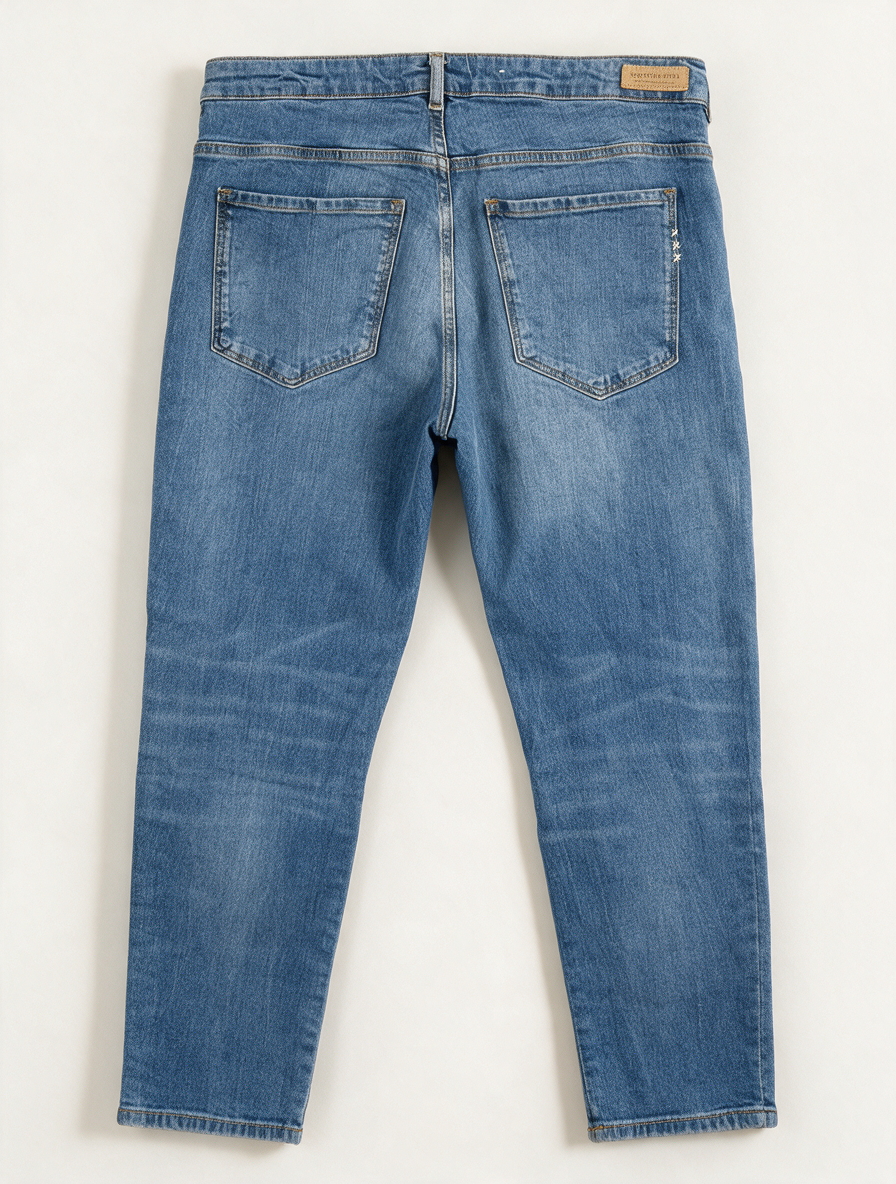 Scotch & Soda Broek - blauw denim, rechte pasvorm, zijbies met tekst - maat XL
