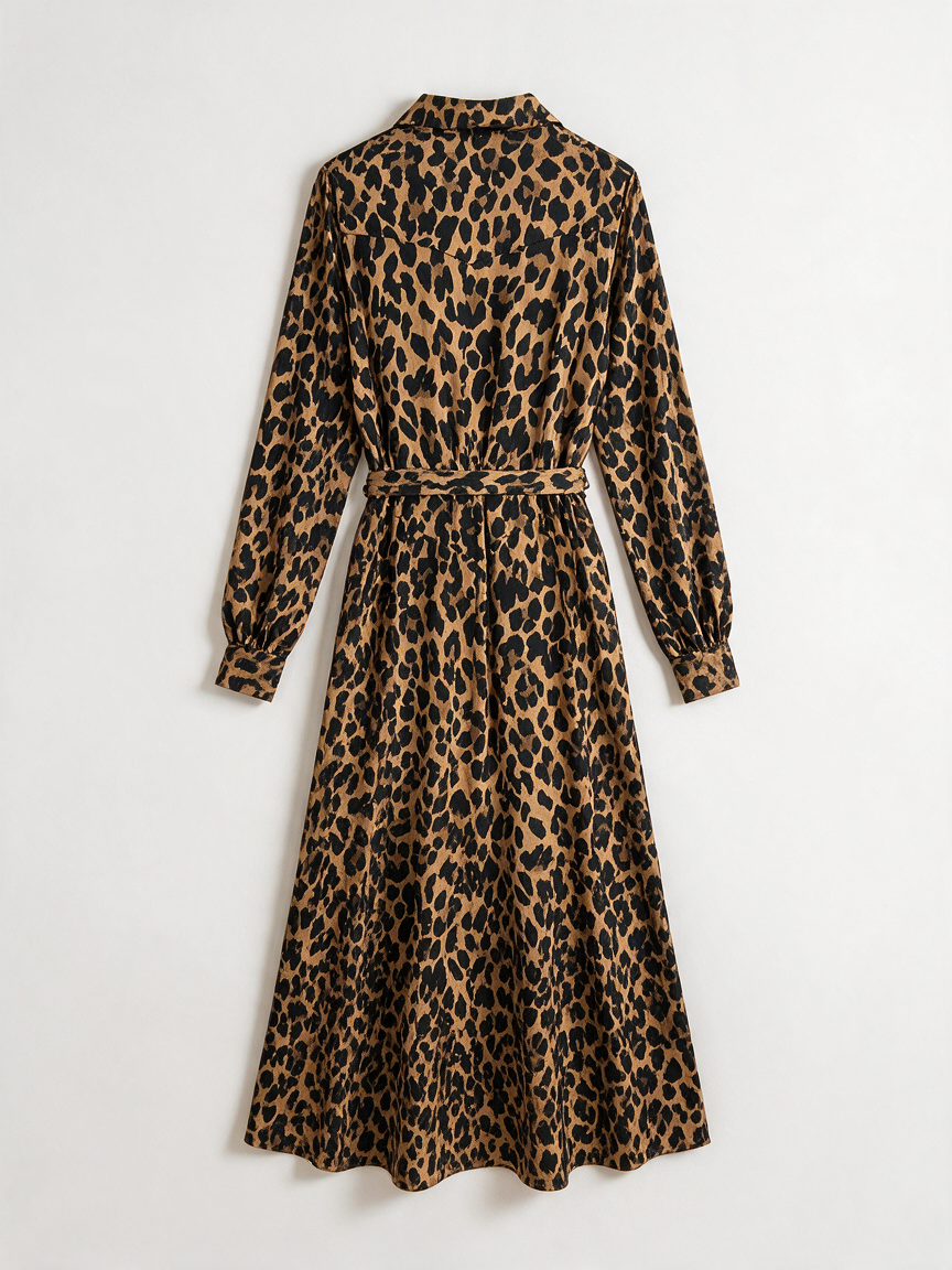 Vanilia - Jurk - panterprint, midi-lengte, ceintuur - L
