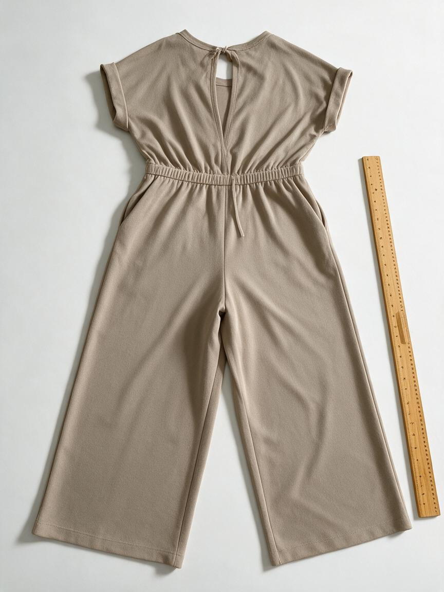 NED. - Jumpsuit - beige, korte mouwen, wijde pijpen