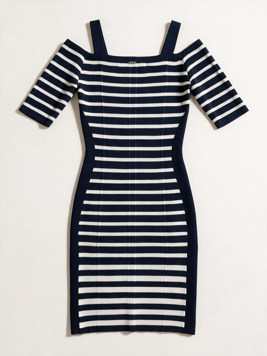 Guess - Jurk - blauw-wit, horizontale strepen, ribgebreid - S