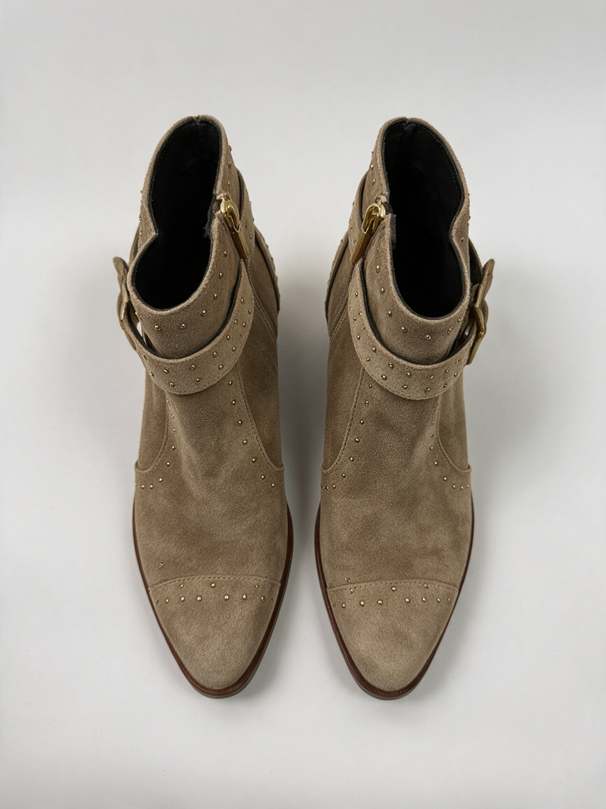 CTWLK Enkellaarsjes - beige, western stijl, blokhak ca. 5 cm - 36