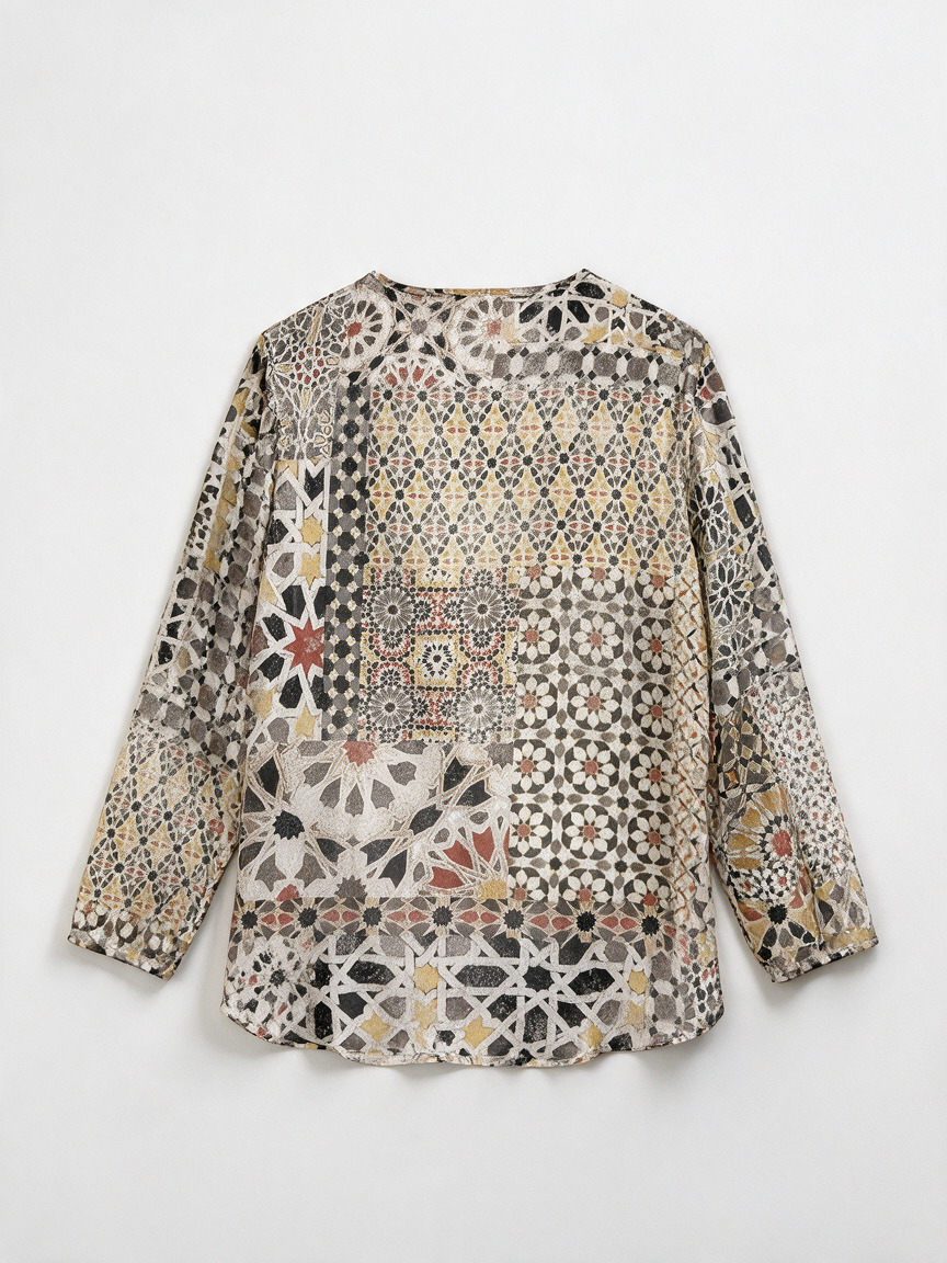GERRY WEBER - Blouse - meerkleurig, mozaïekprint, driekwart mouw - L