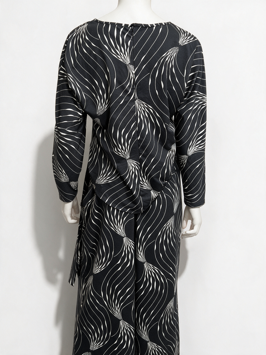 K Design - Set - zwart-wit abstracte print, wijde broek, hoge taille - M