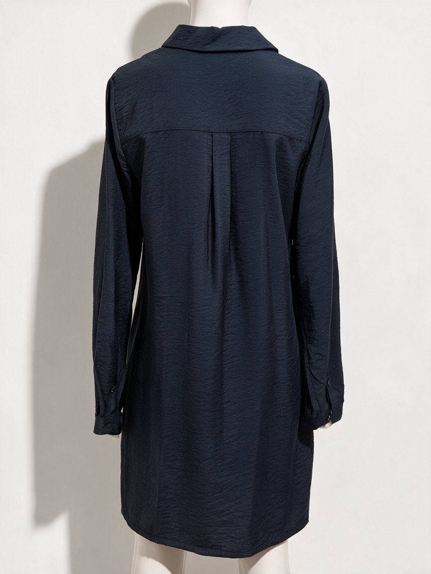 ZUSSS - Jurk - donkerblauw, overhemdjurk, lange mouwen - S