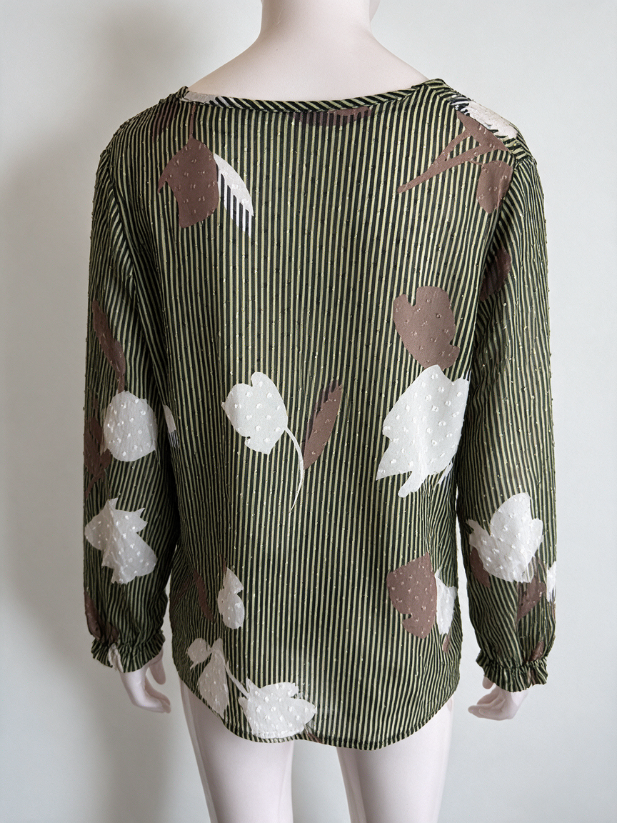 Geisha - Blouse - groen, bladprint, striksluiting - S
