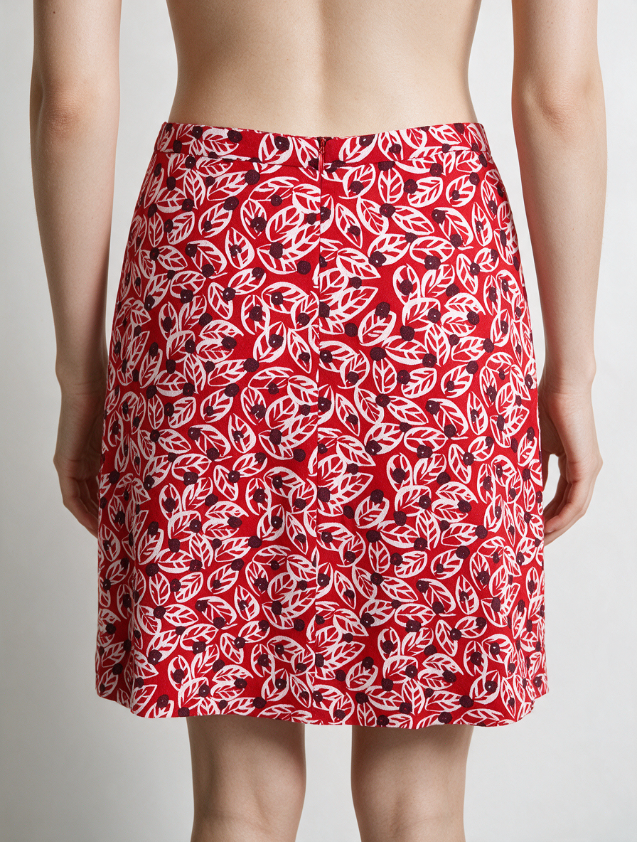 ZILCH - Rok - rood, bladprint, knielengte - XS