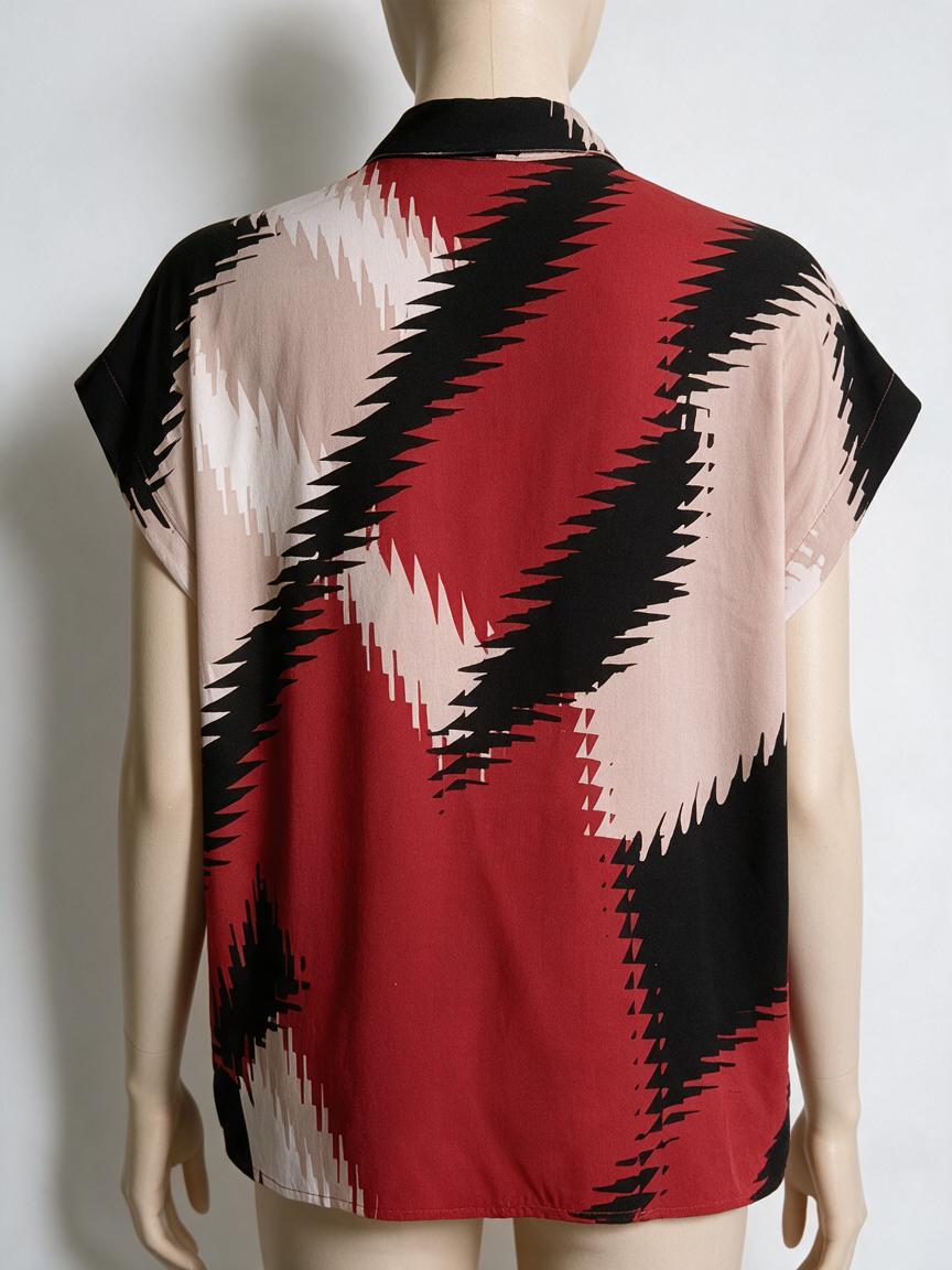 Batida - Blouse - grafische zigzagprint, rood/zwart/beige/crème, korte mouwen - S