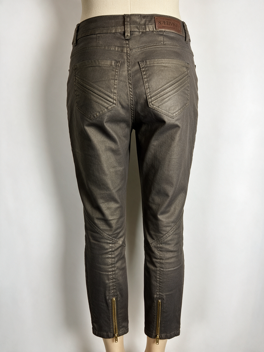 SuperTrash - Broek - metallic bruin/grijs, biker-stiksels, skinny fit - 36
