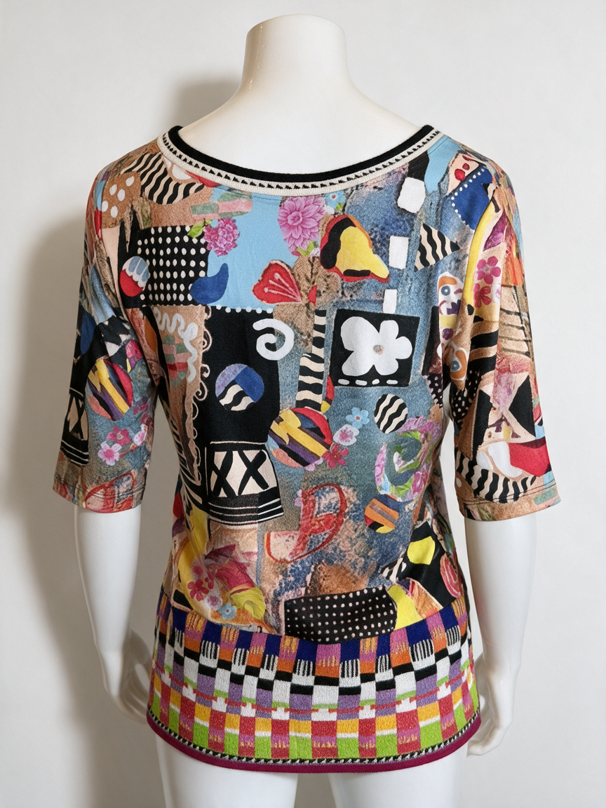 Olivier Philips - Top - meerkleurig, abstracte print, korte mouwen - M/L