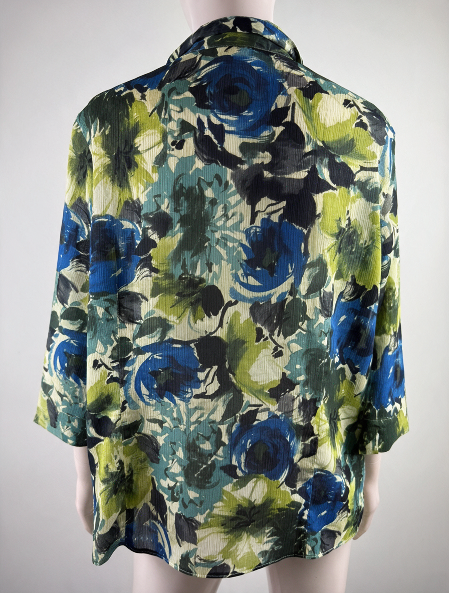 Erfo - Blouse - meerkleurige bloemenprint, licht geribbelde stof - maat 44
