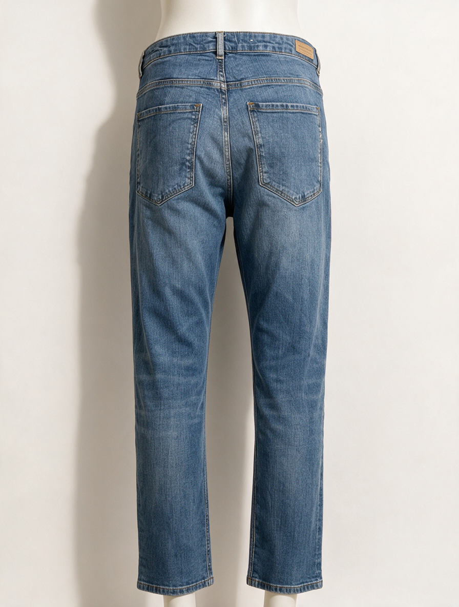 Scotch & Soda Broek - blauw denim, rechte pasvorm, zijbies met tekst - maat XL