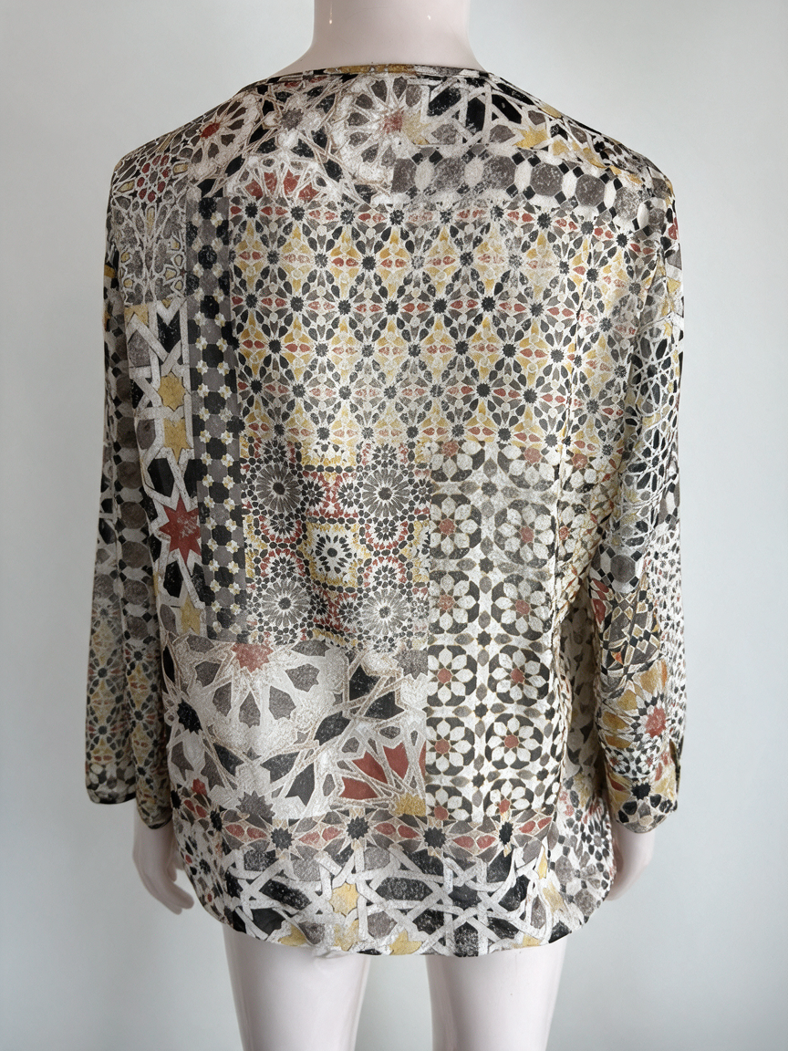GERRY WEBER - Blouse - meerkleurig, mozaïekprint, driekwart mouw - L