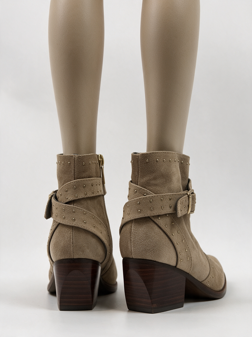 CTWLK Enkellaarsjes - beige, western stijl, blokhak ca. 5 cm - 36