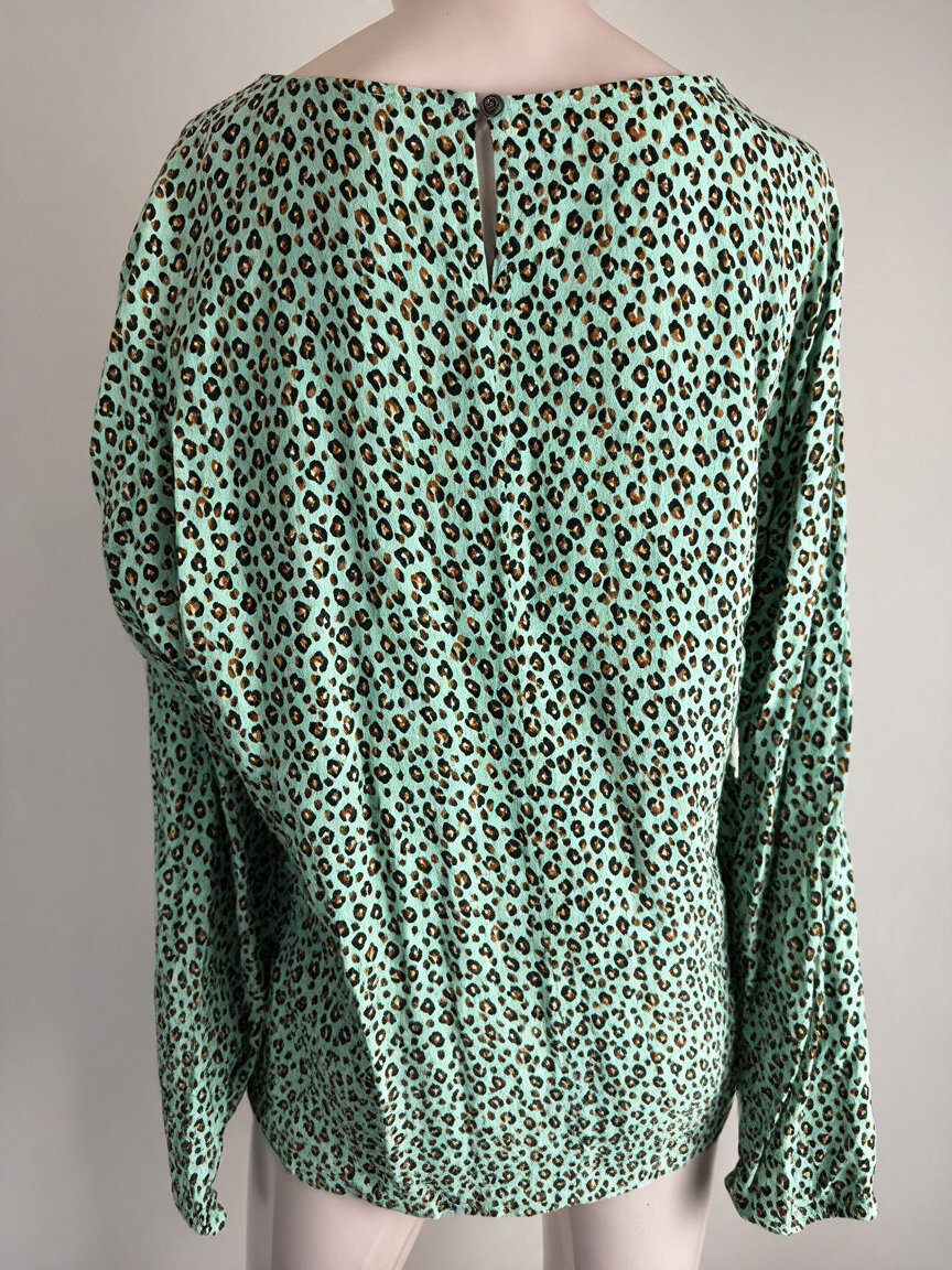 Miss E Studio - Blouse - mintgroen, panterprint, trekkoord - M