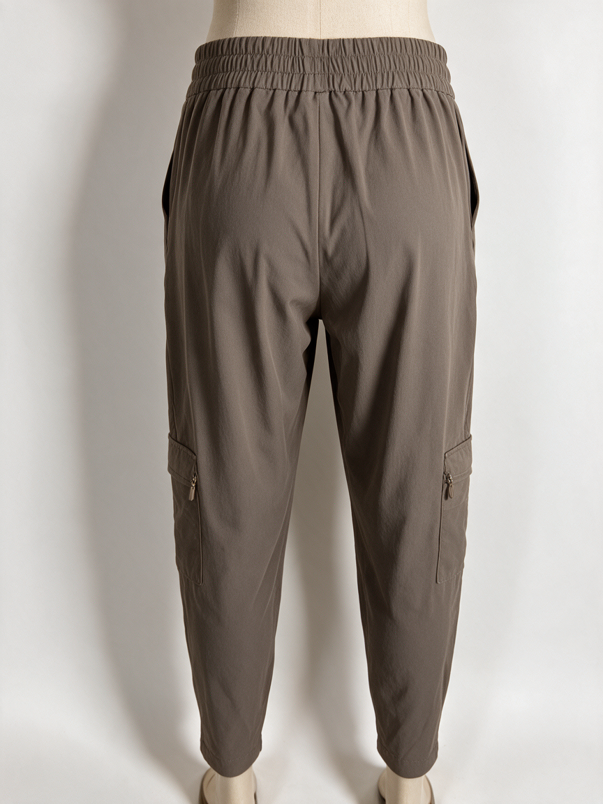 KIMARA - Broek - taupe, elastische tailleband, cargozakken met klep - XS
