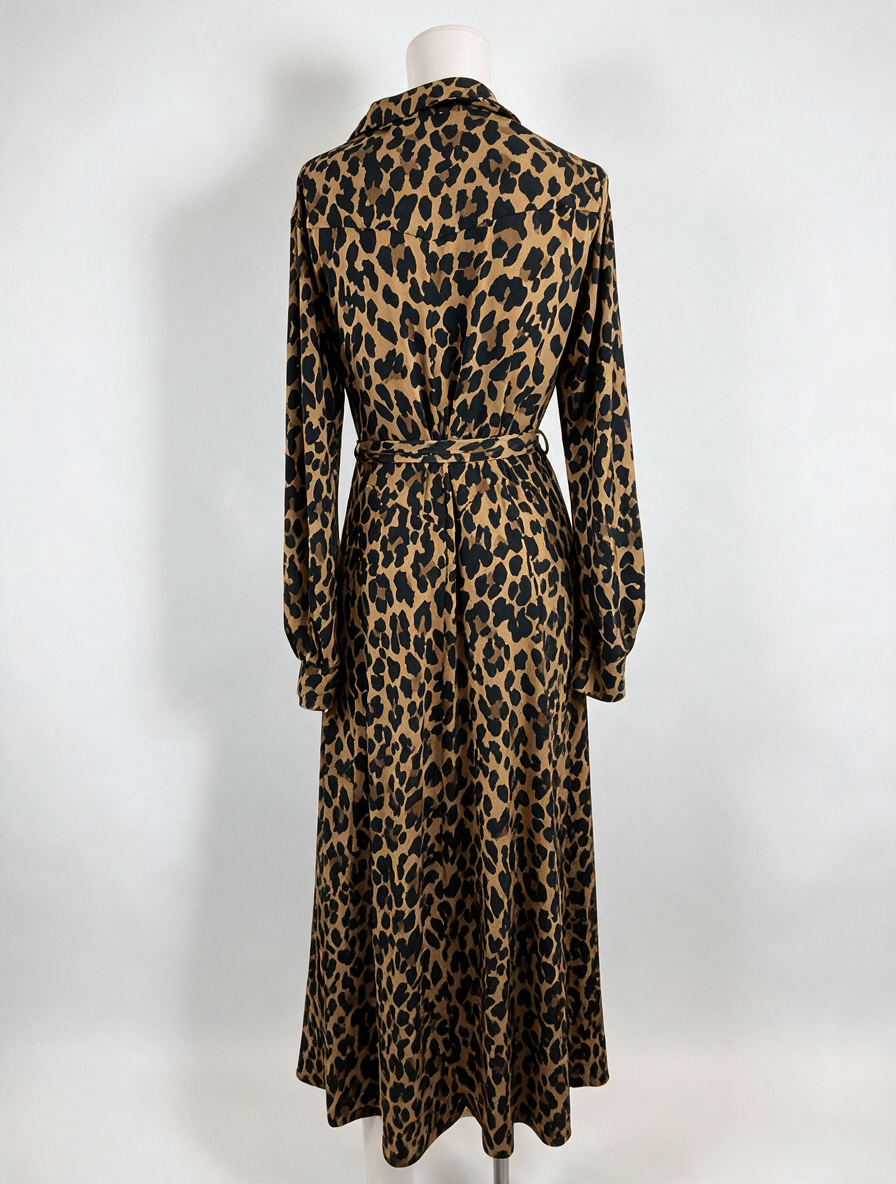 Vanilia - Jurk - panterprint, midi-lengte, ceintuur - L