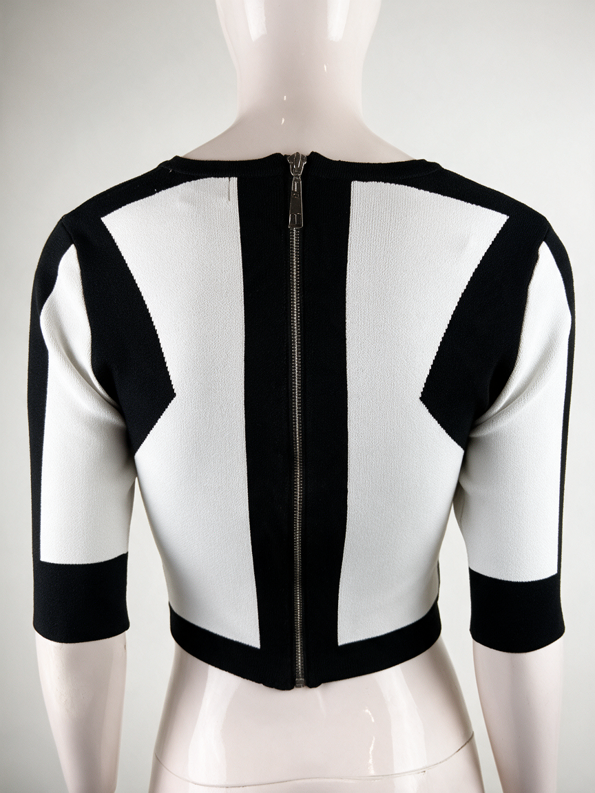 JOSH V - Top - zwart-wit, grafisch patroon, cropped lengte - S