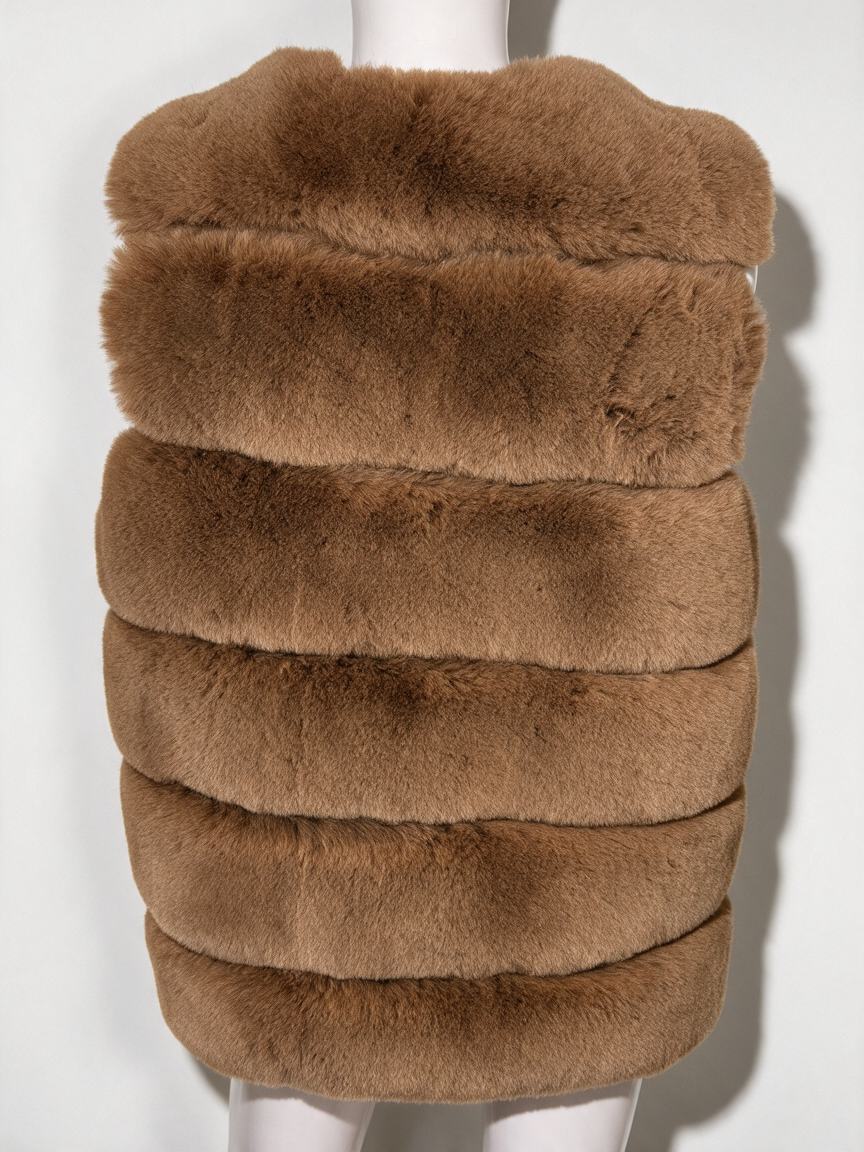 GOLD & SILVER - Bodywarmer - camel, imitatiebont, hoge kraag - L