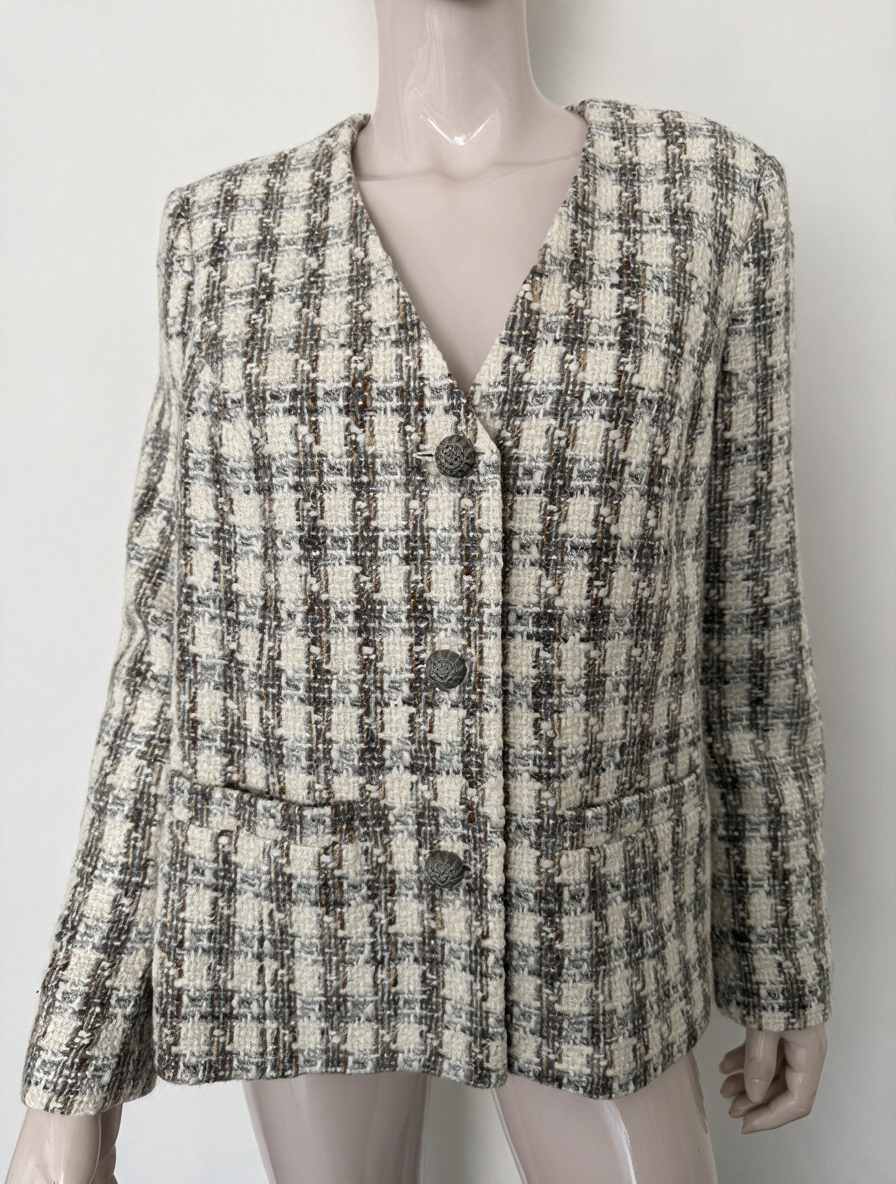 MONA - Blazer - bouclé, ruitpatroon, V-hals - XL
