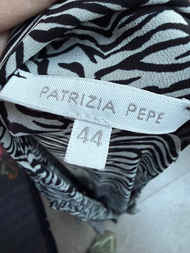 Patrizia Pepe - Jurk - zwart-wit zebraprint, klassieke kraag, knoopsluiting - M