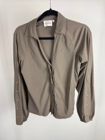KIMARA - Blouse - taupe, goudkleurige knopen, subtiele glans - XS