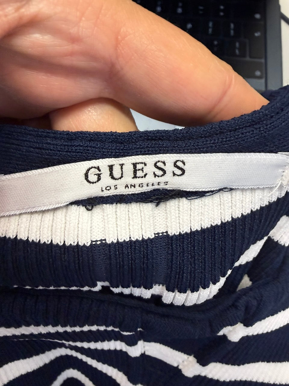 Guess - Jurk - blauw-wit, horizontale strepen, ribgebreid - S