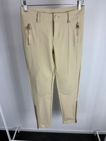 GLAMOROUS - Broek - beige, slim fit, goudkleurige ritsen