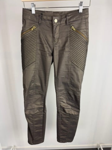 SuperTrash - Broek - metallic bruin/grijs, biker-stiksels, skinny fit - 36