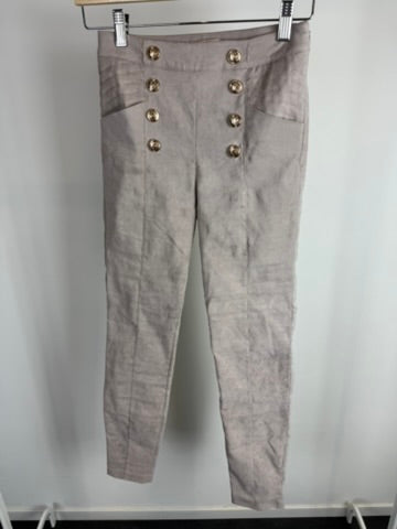 JOSH V - Broek - beige, hoog getailleerd, dubbele rij gouden knopen - S