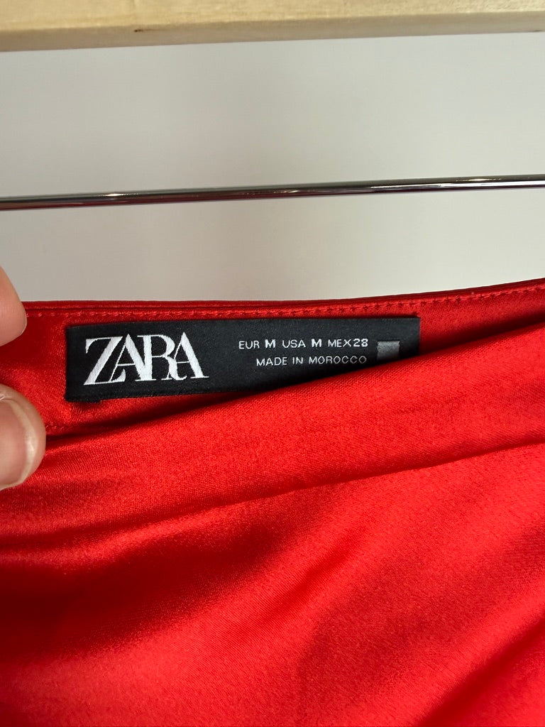 ZARA - Rok - rood, midi-lengte, licht glanzend - M