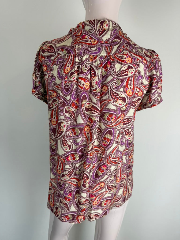 Mer du Nord - Blouse - paisleyprint, strik bij hals, korte mouw - M