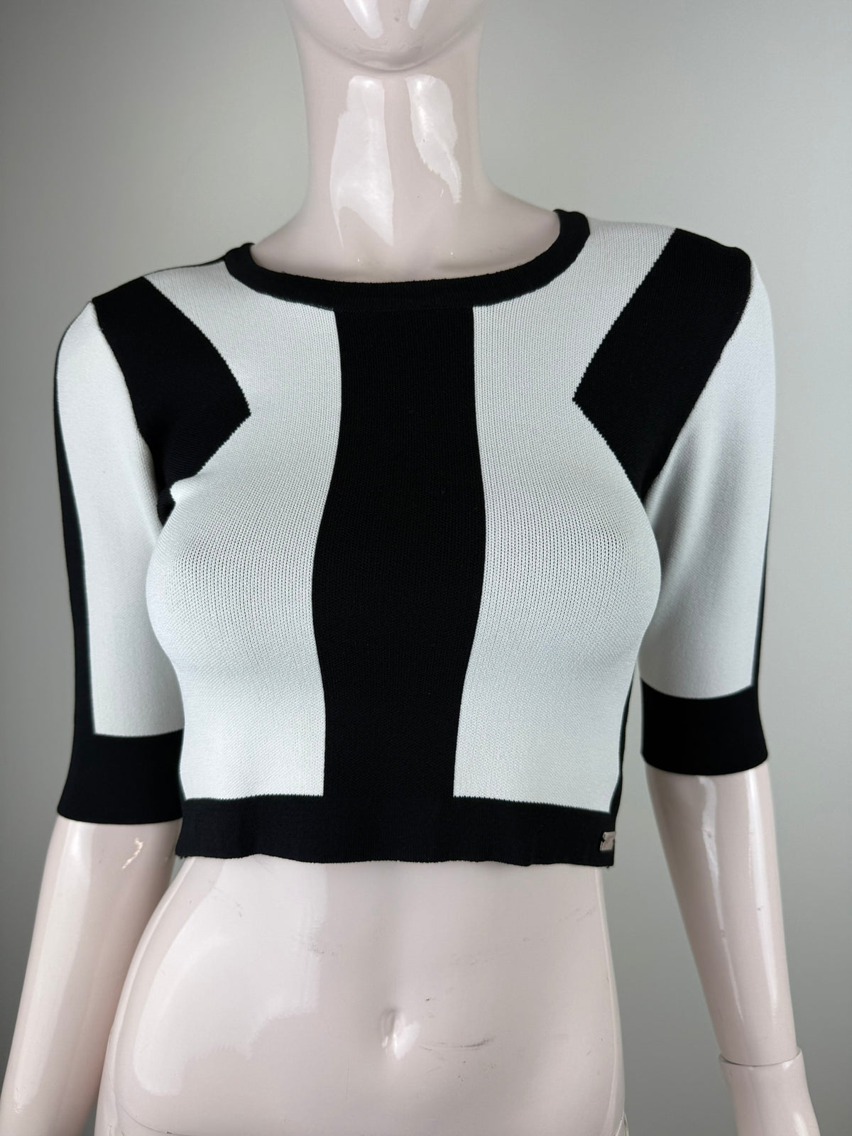 JOSH V - Top - zwart-wit, grafisch patroon, cropped lengte - S