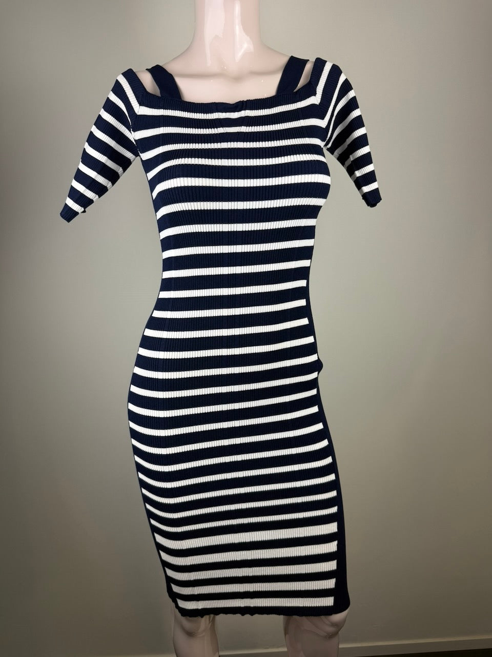 Guess - Jurk - blauw-wit, horizontale strepen, ribgebreid - S