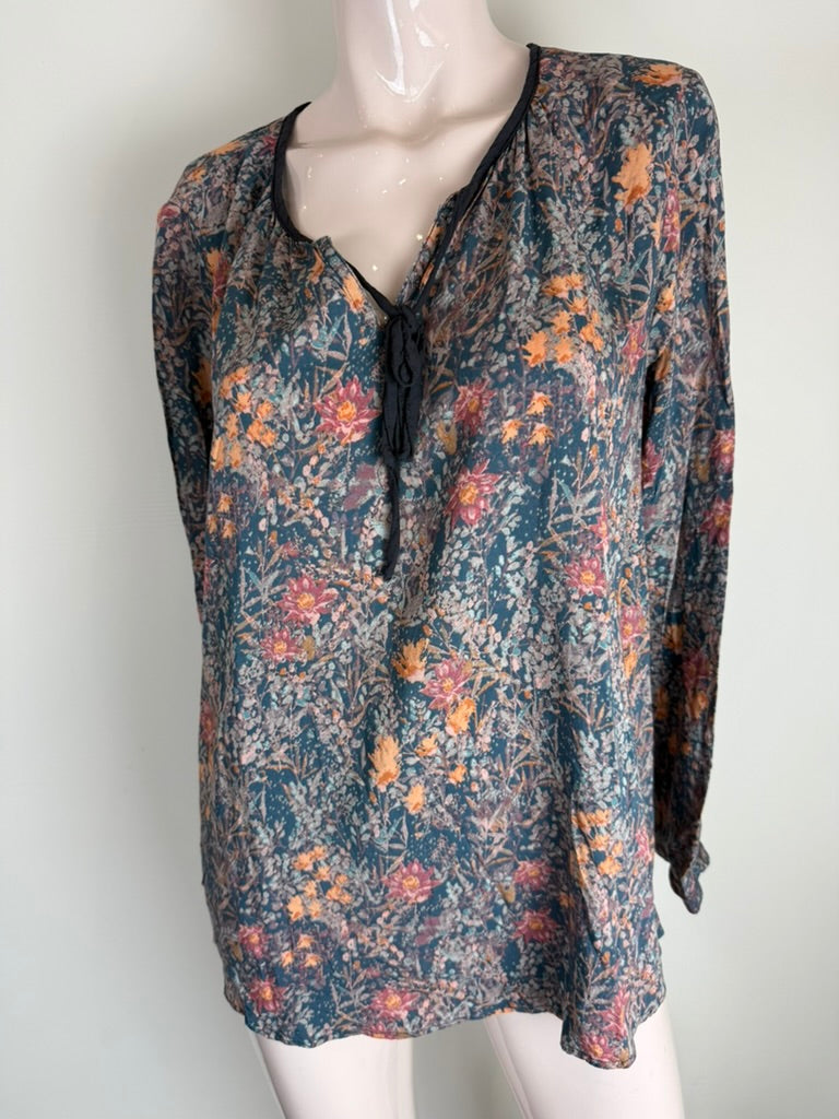 Tom Tailor - Blouse - bloemenprint, lange mouwen, veterdetail - XL