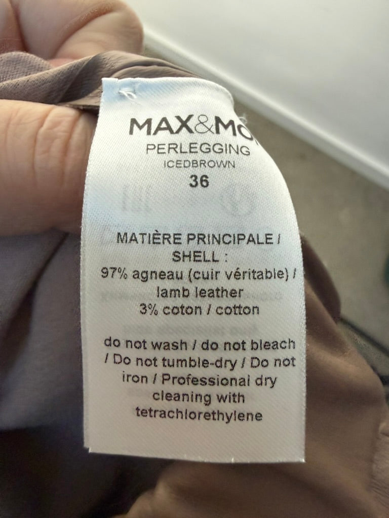 Max & Moi - Broek - bruin, lamsleer, elastische tailleband - S