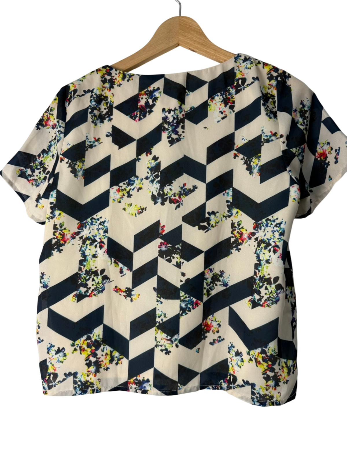 SUGARHILL BOUTIQUE - Blouse - blauw-wit, chevronprint, korte mouw - M