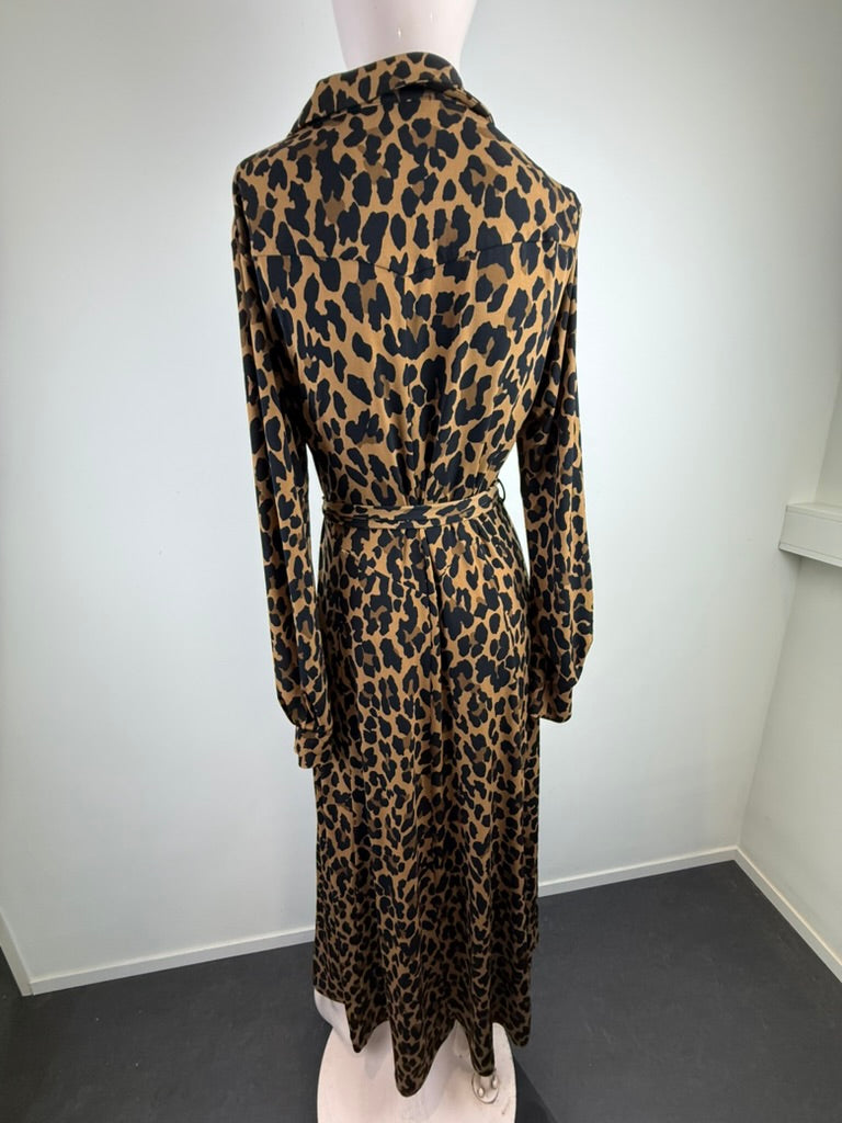 Vanilia - Jurk - panterprint, midi-lengte, ceintuur - L