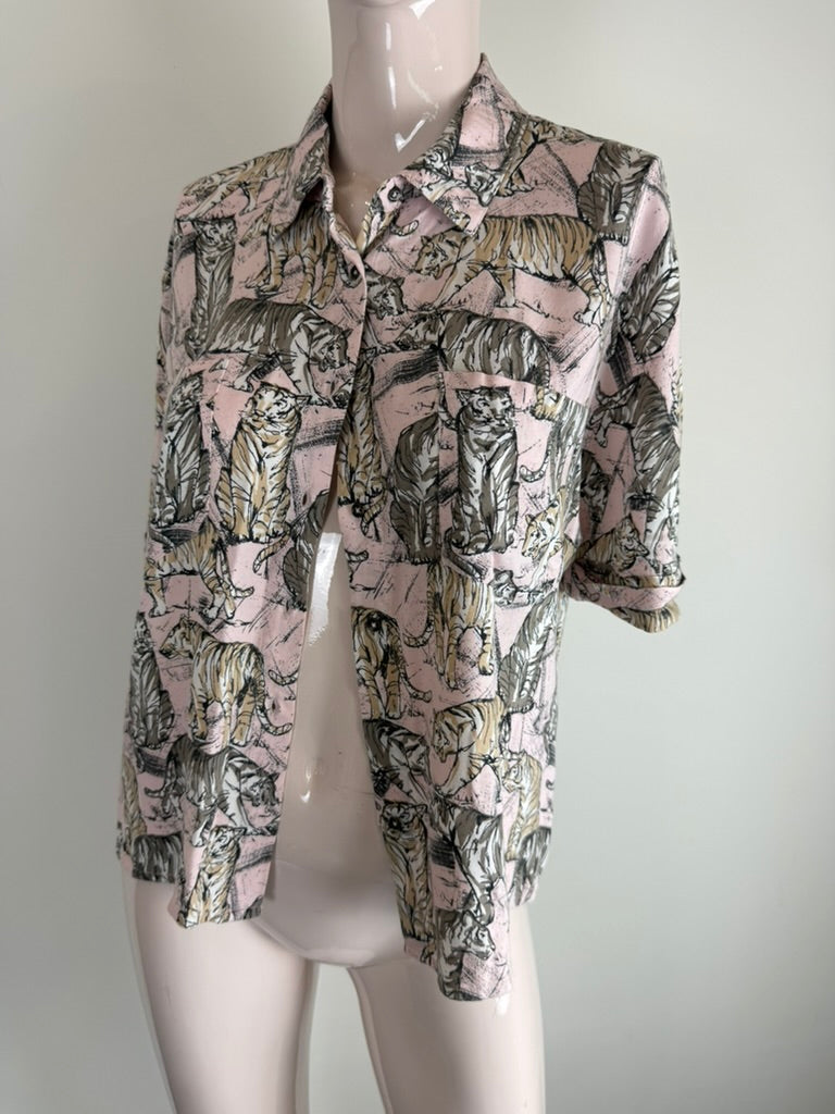 NOISY MAY - Blouse - roze, tijgerprint, korte mouwen - M