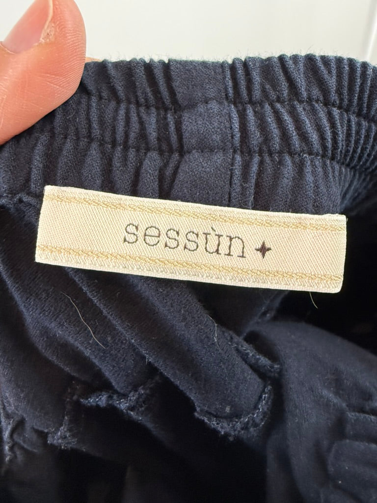 sessùn - Broek - blauw, elastische taille met trekkoord, rechte pijpen - M