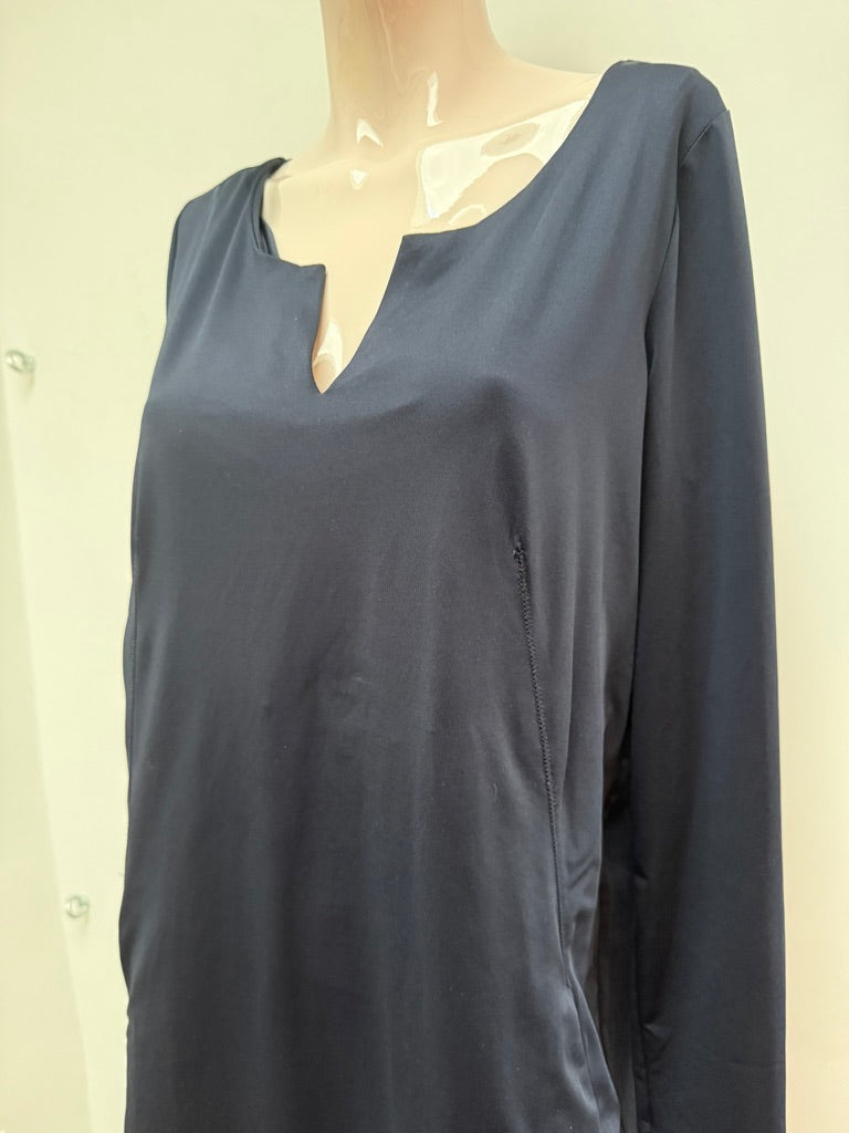 SYLVER - Jurk - donkerblauw, V-hals, lange mouw - L