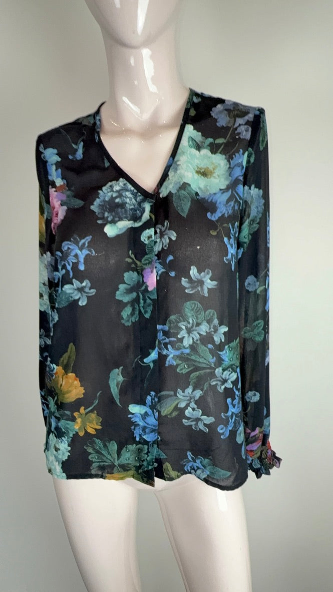 Y.A.S - Blouse - zwart, bloemenprint, V-hals - S