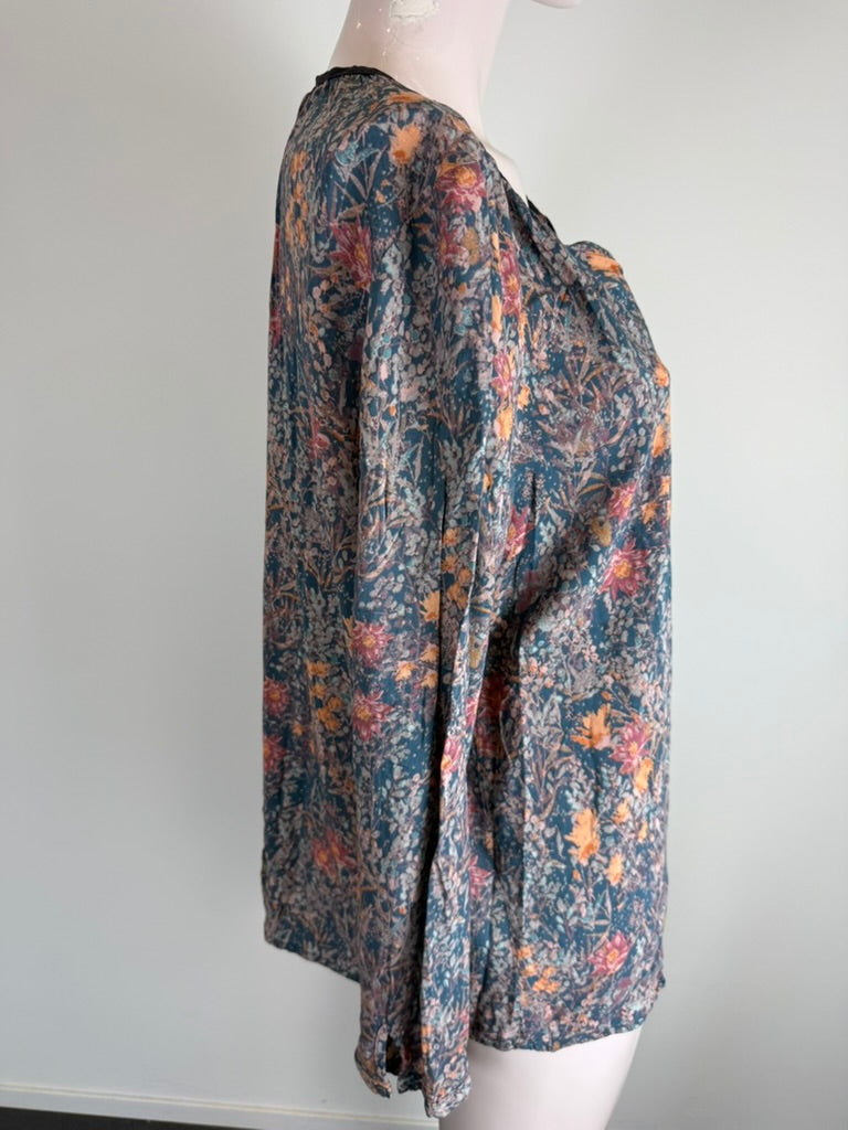 Tom Tailor - Blouse - bloemenprint, lange mouwen, veterdetail - XL