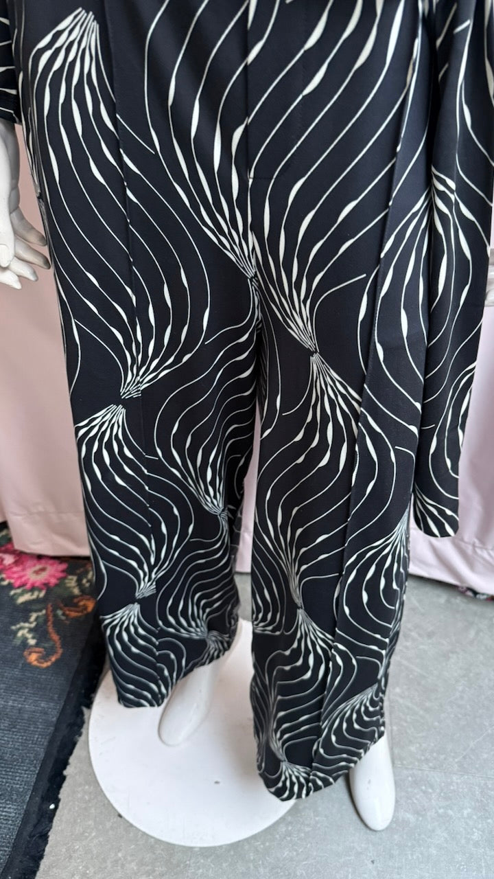 K Design - Set - zwart-wit abstracte print, wijde broek, hoge taille - M