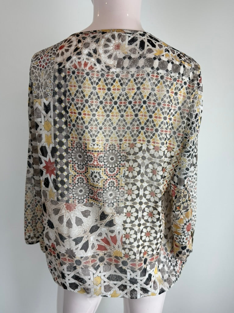 GERRY WEBER - Blouse - meerkleurig, mozaïekprint, driekwart mouw - L