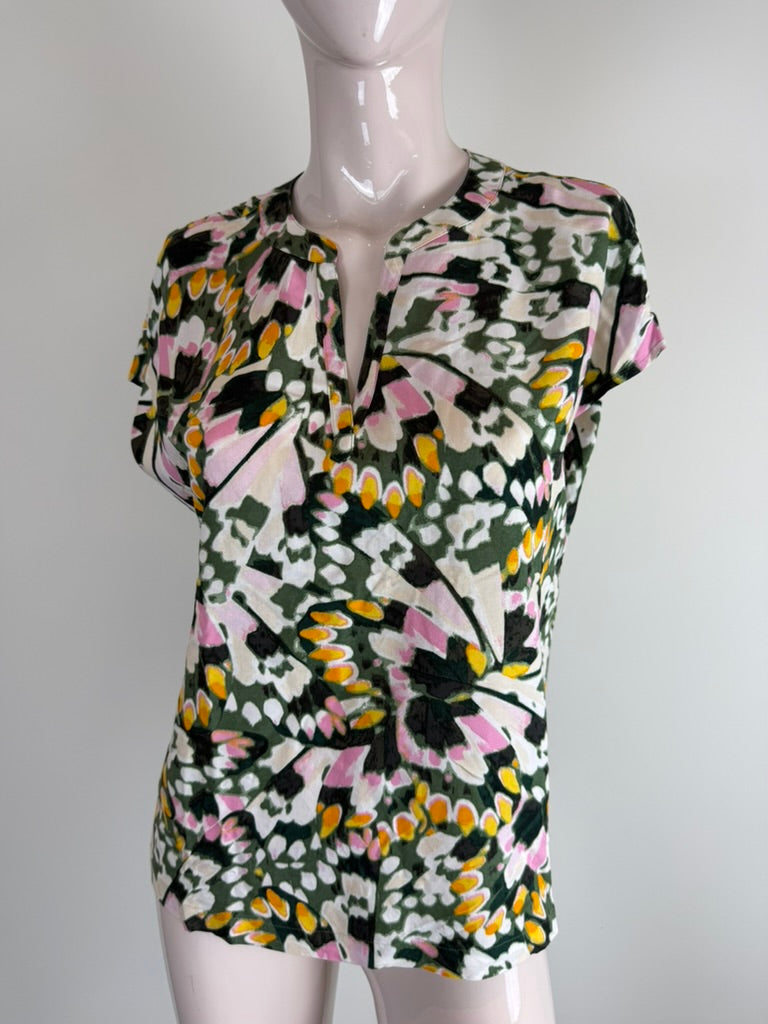 Street One - Blouse - meerkleurig, abstracte bloemenprint, V-hals met split - XS